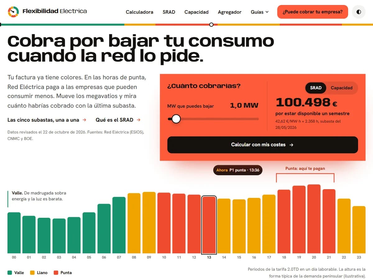 Captura de la web de Flexibilidad Eléctrica