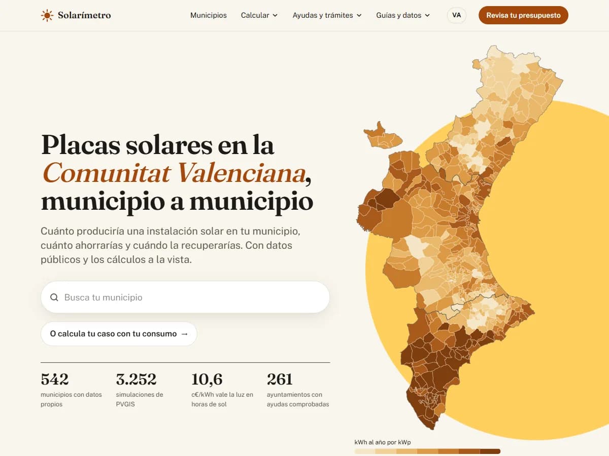 Captura de la web de Solarímetro